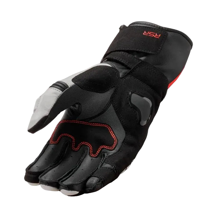 Black motorcycle glove with gray accents on a white background