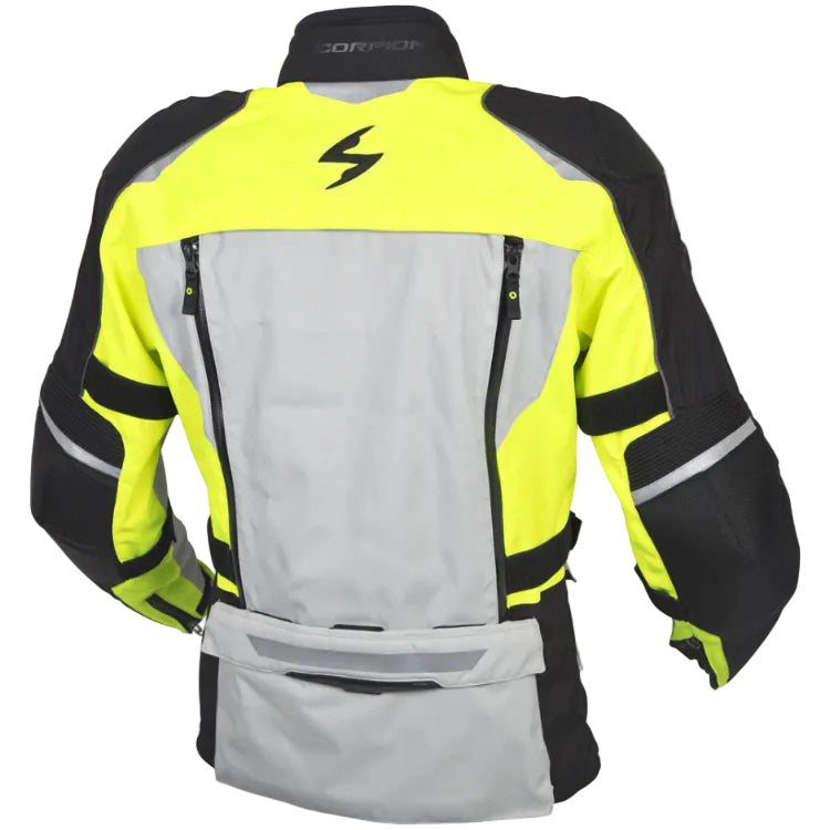 Motorcycle jacket with yellow, black, and gray design on a white background