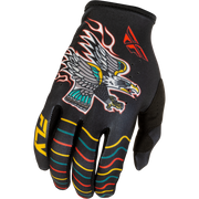 Black glove with colorful eagle design on a white background