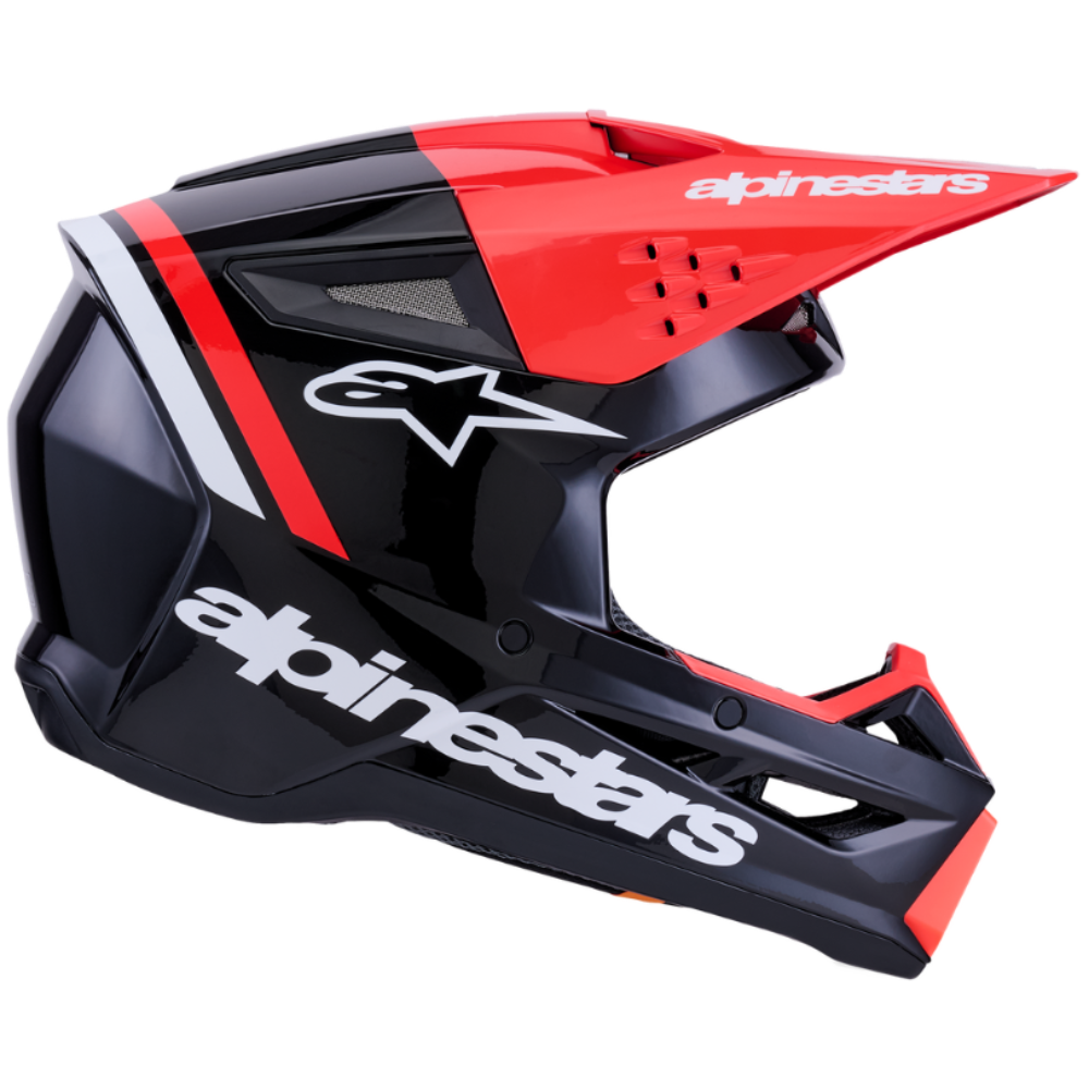 Black and red helmet with 'alpinestars' branding on a white background