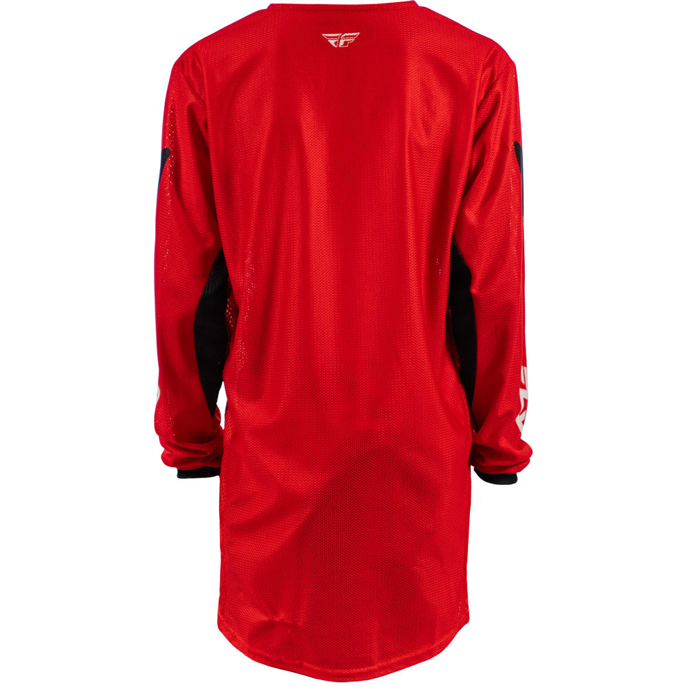 Red long-sleeve shirt with a brand logo on the chest against a white background