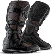 Pair of black motocross boots on a white background