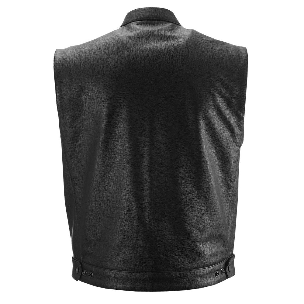Black leather vest on a white background