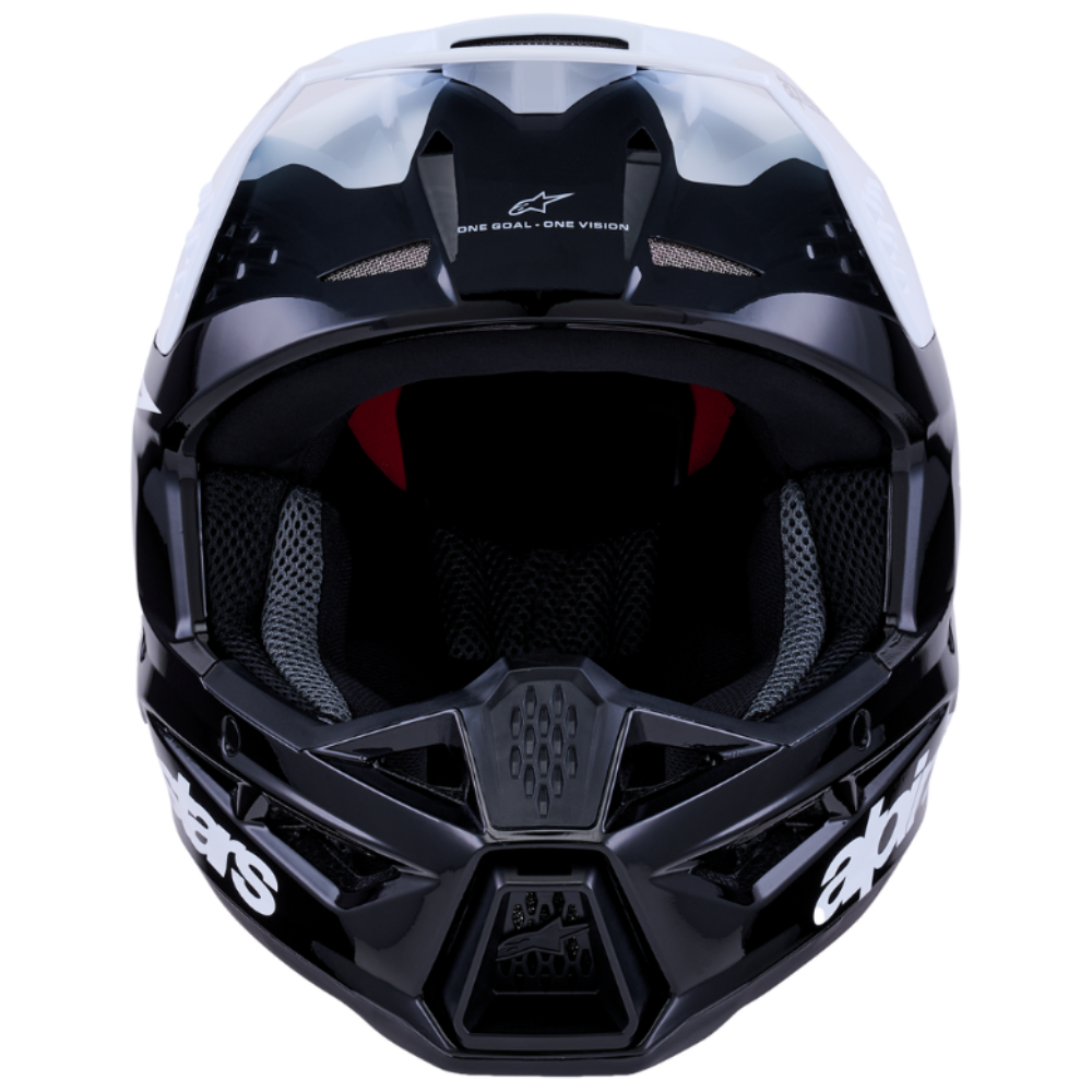 Black motorcycle helmet with clear visor on a white background