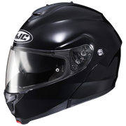 Black motorcycle helmet with clear visor on a white background