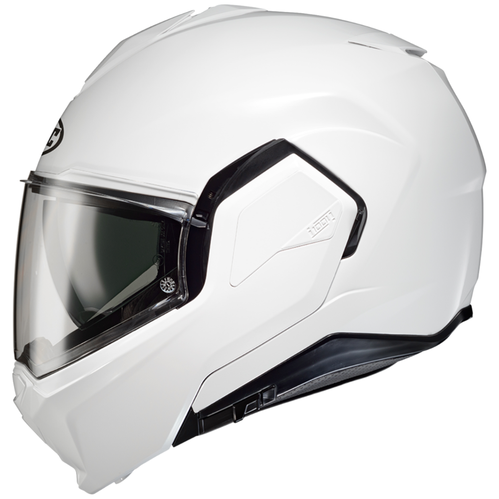White motorcycle helmet with clear visor on a white background