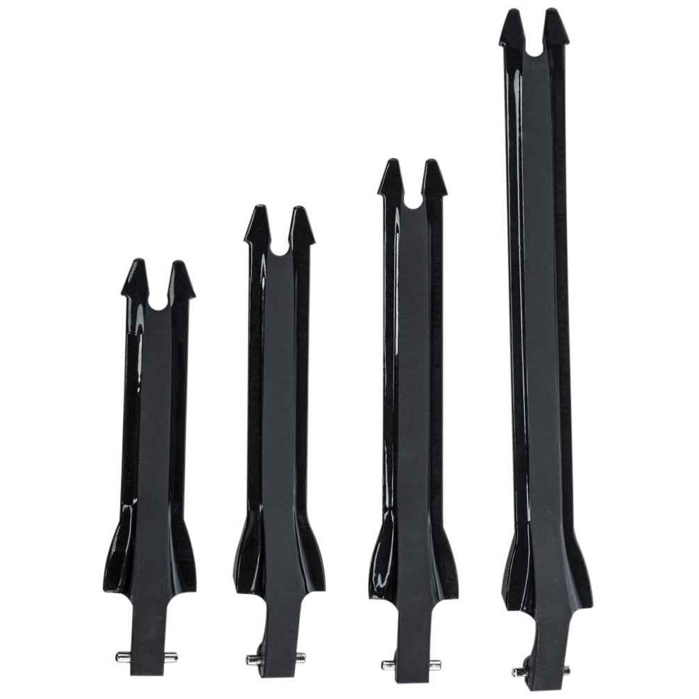 Set of four black metal crossbars on a white background