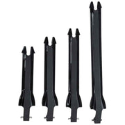 Set of four black metal crossbars on a white background