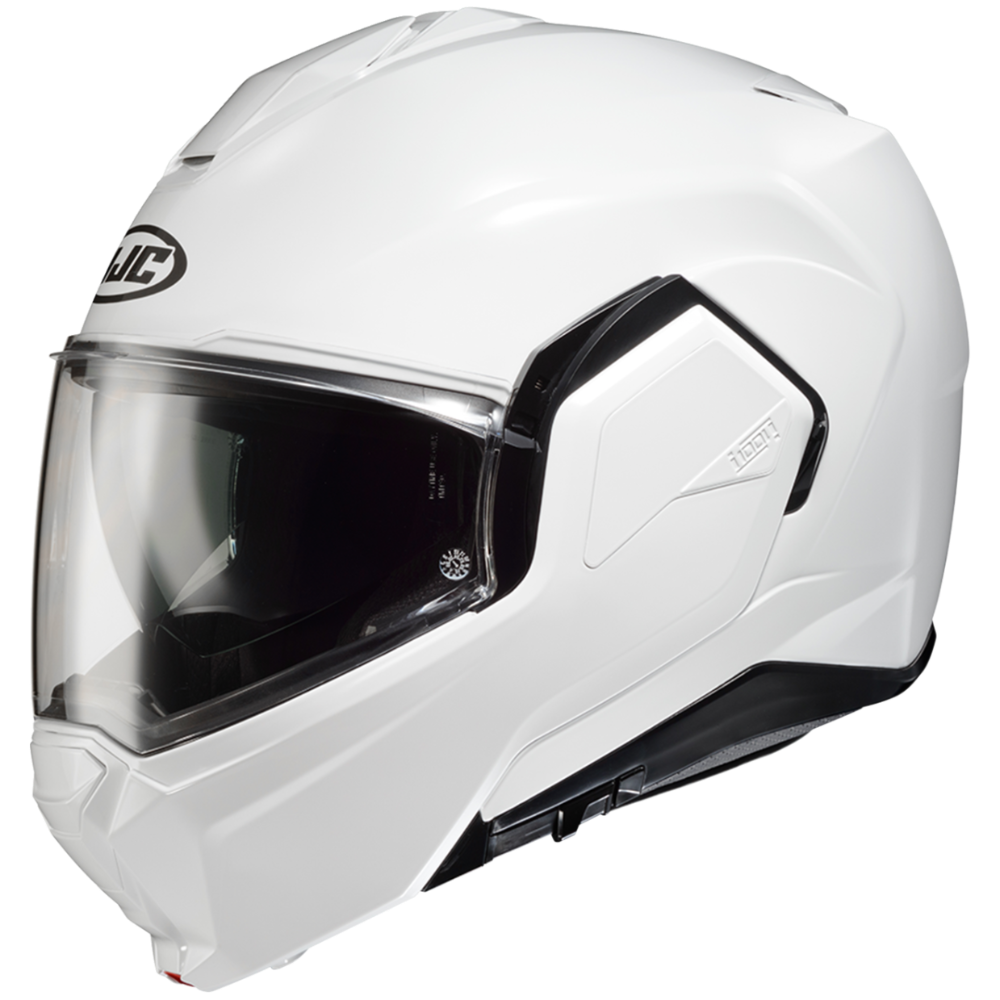 White motorcycle helmet with clear visor on a white background