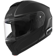 Black Sena motorcycle helmet on a white background