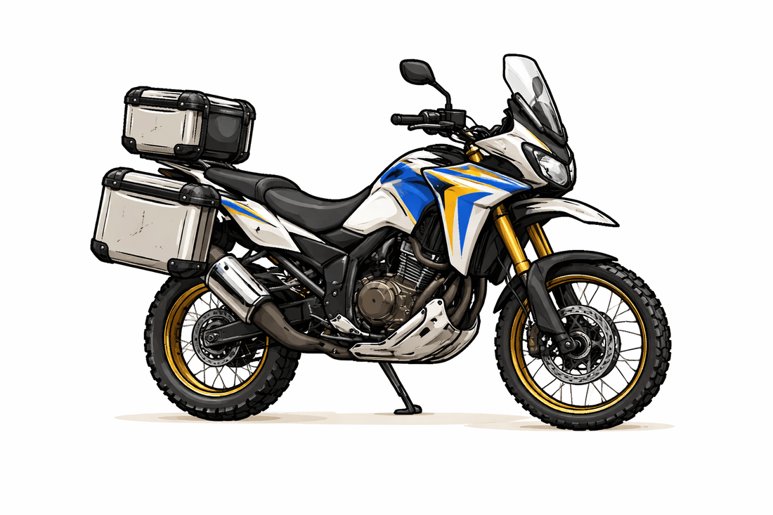Motorcycle with luggage on a white background