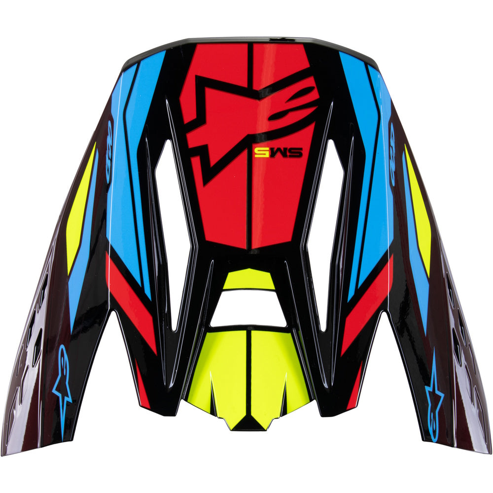 Action 2 Black/Yellow Fluo/Red motorcycle Peak Visor with a logo on a white background