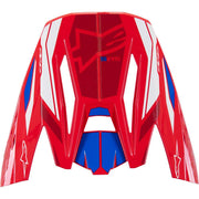 Action 2 Red/Blue motorcycle Peak Visor with a logo on a white background