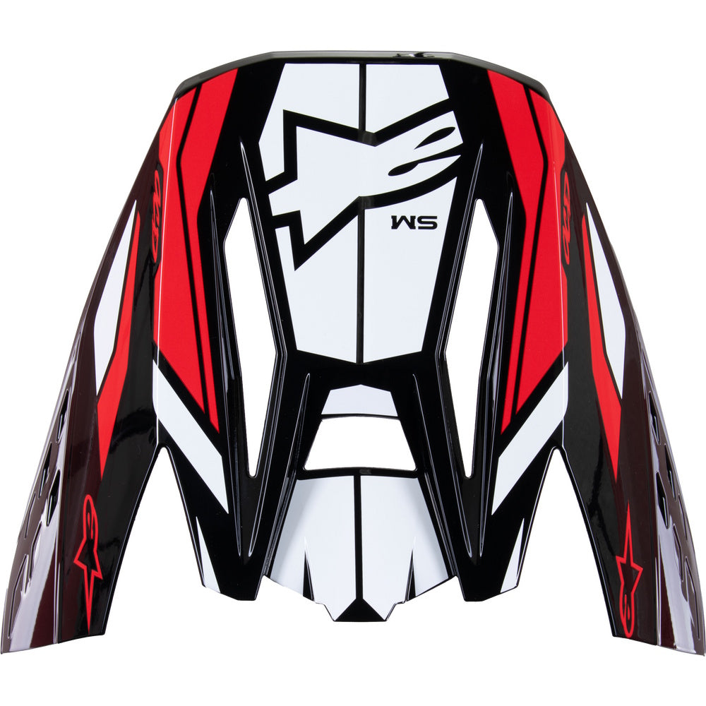 Action 2 Black/White/Red motorcycle Peak Visor with a logo on a white background