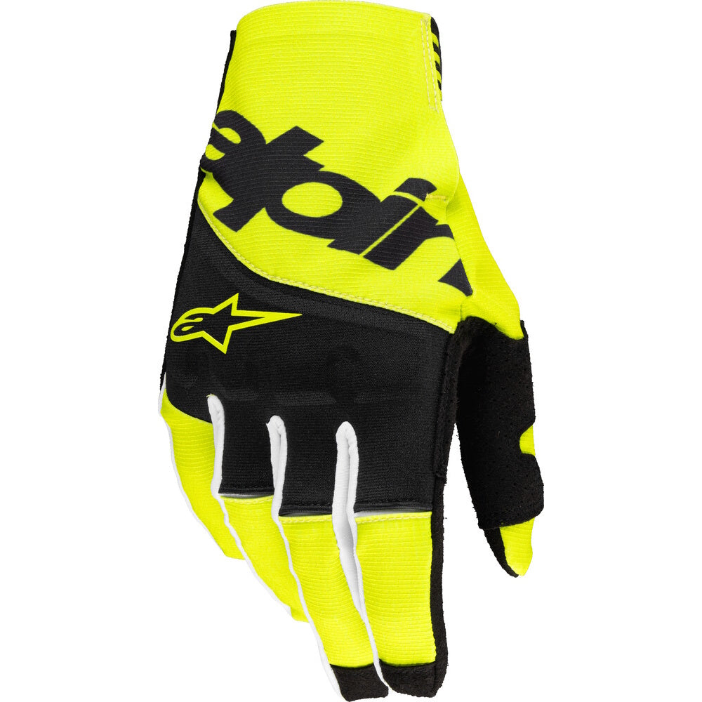 Yellow and black glove with a prominent brand logo on a white background