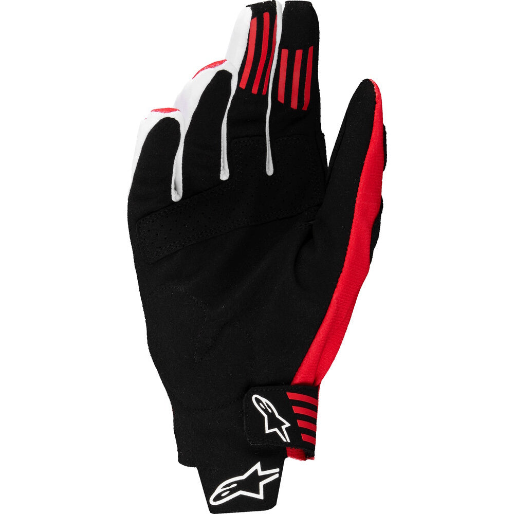 Black and red glove with a brand logo on a white background