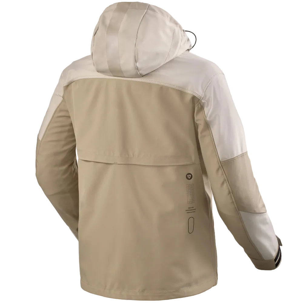 Beige and white jacket with a hood on a white background
