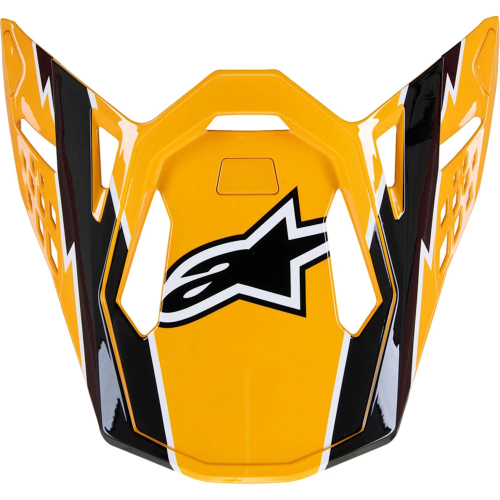Orange and black helmet visor with a star logo on a white background