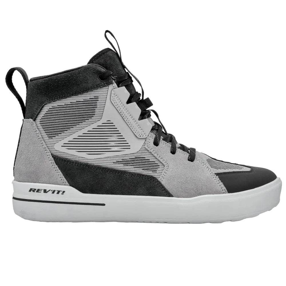 Black and gray sneaker with 'Rev' branding on a white background