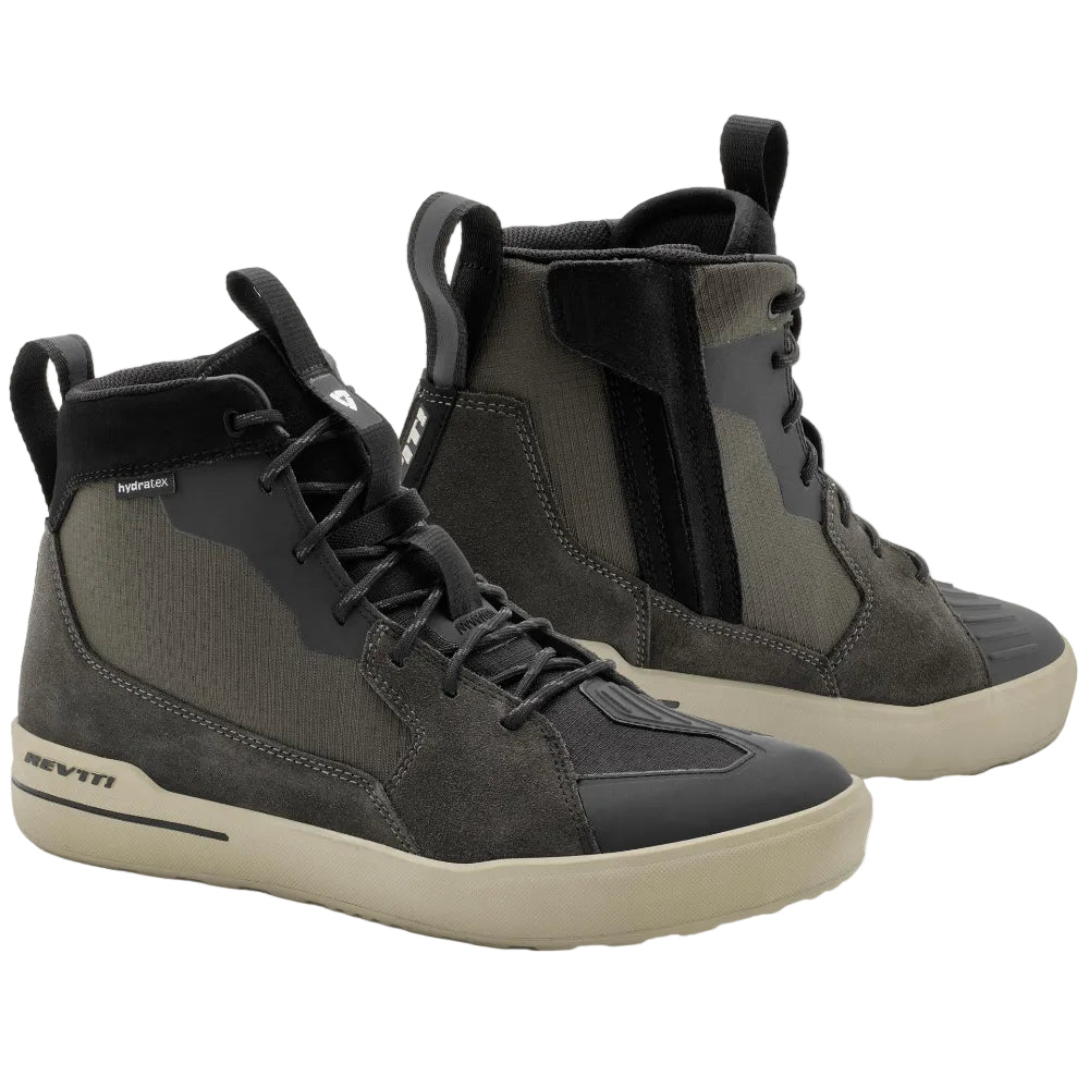 Pair of black high-top sneakers on a white background