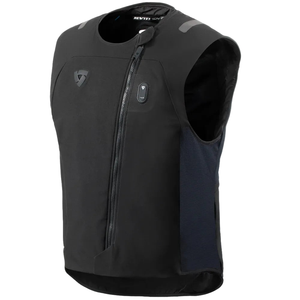 Black sleeveless jacket on a light gray background