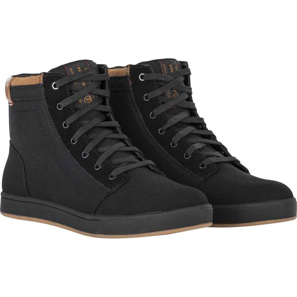 Pair of black high-top sneakers on a white background