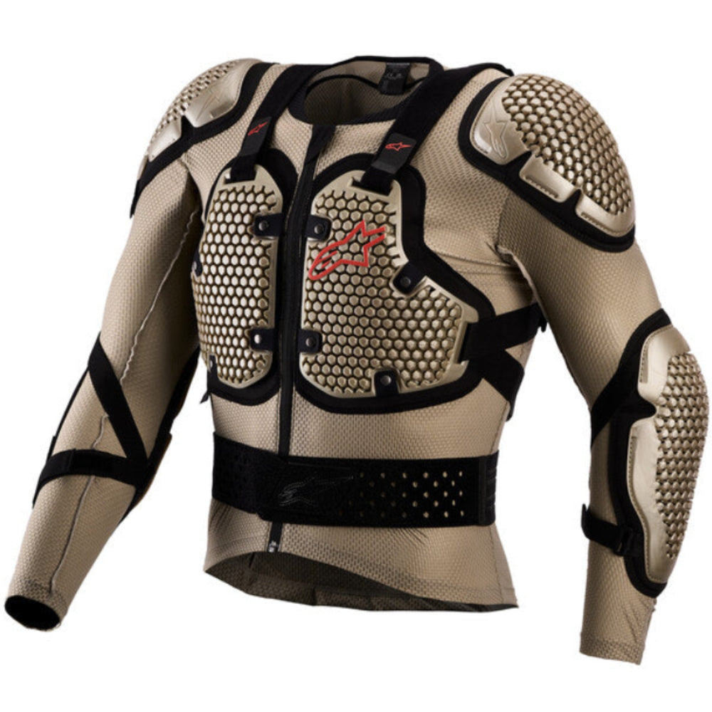 A technical motorcycle or racing protective jacket with integrated shoulder and elbow armor pads, shown on a plain white background.