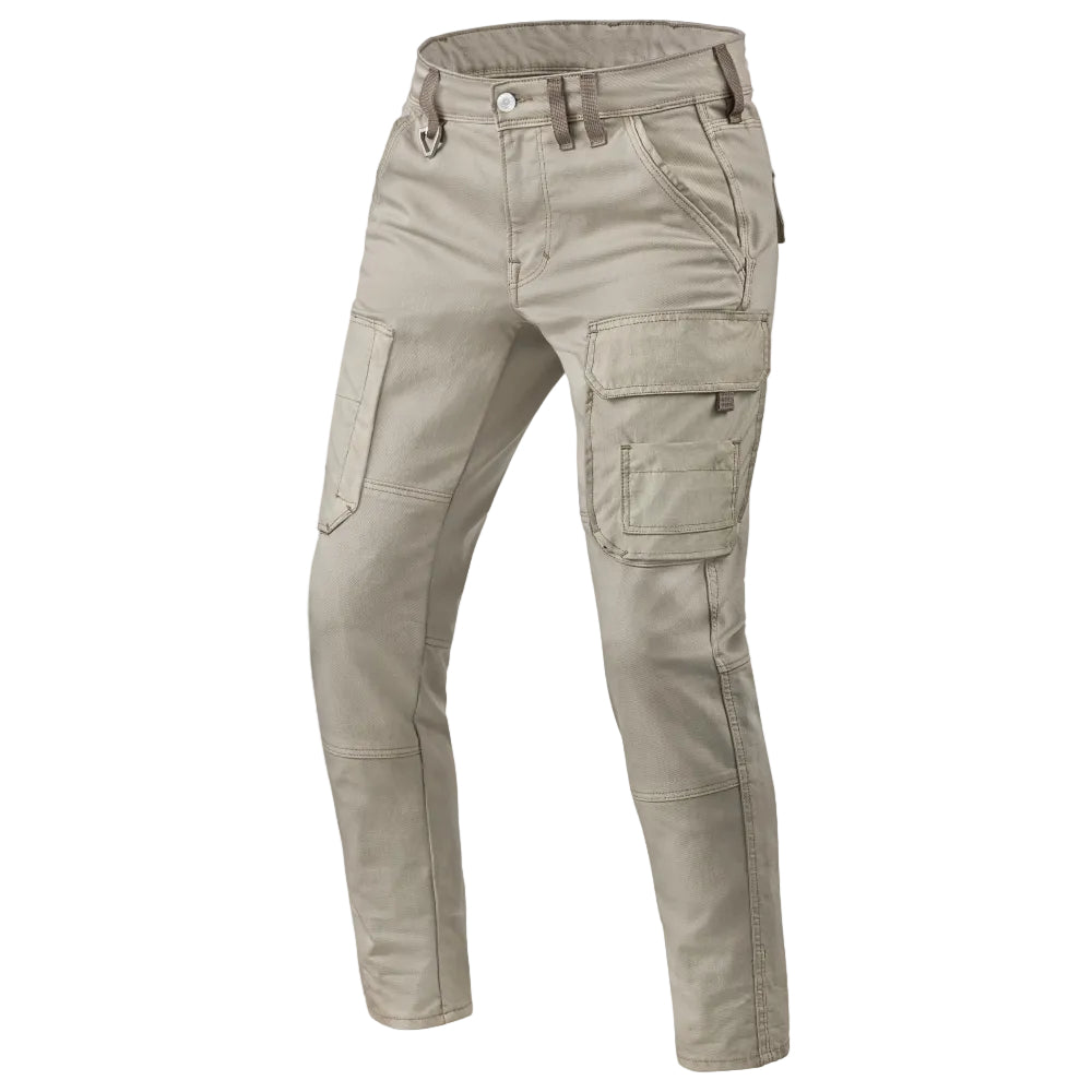 Beige cargo pants on a white background