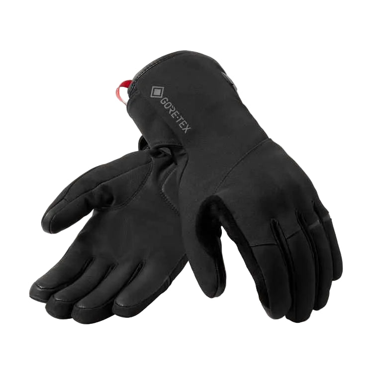 Pair of black gloves with GORE-TEX branding on a light gray background