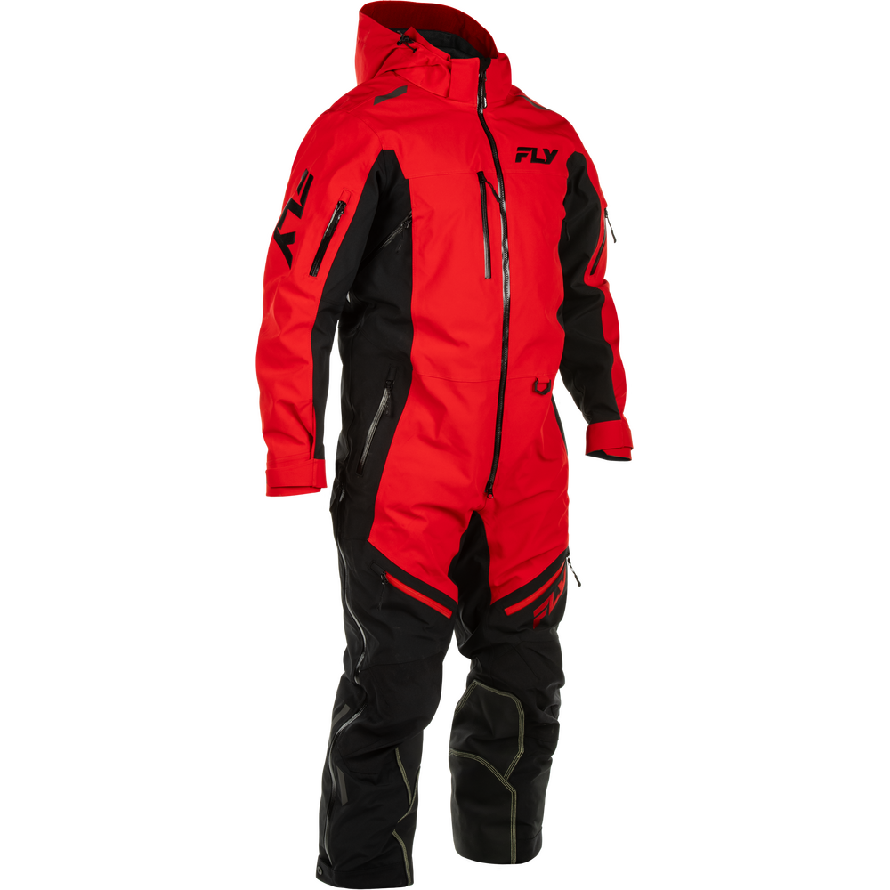 A red and black fly fishing suit with the brand logo 'FLY' visible on the chest and sleeve, shown against a plain white background.
