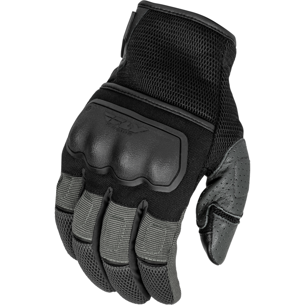 Black and gray tactical glove on a white background