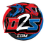 Logo with red, blue, and black colors on a white background