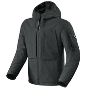 Black jacket with a hood on a light gray background