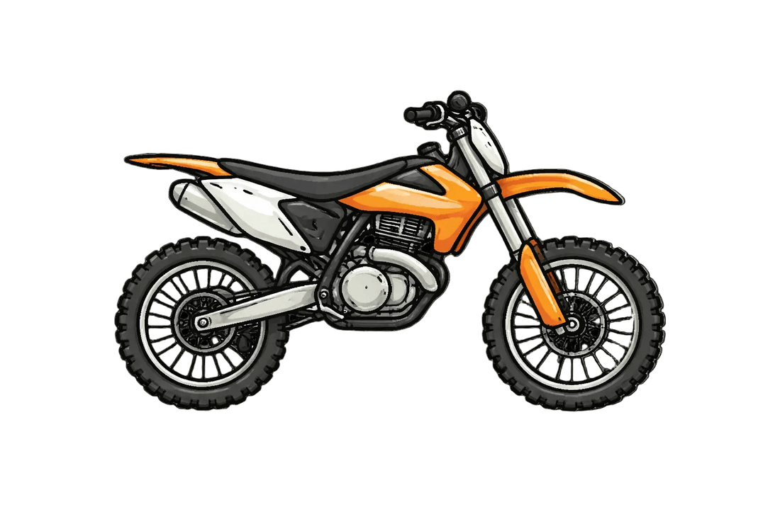 Illustration of an orange and black dirt bike on a white background