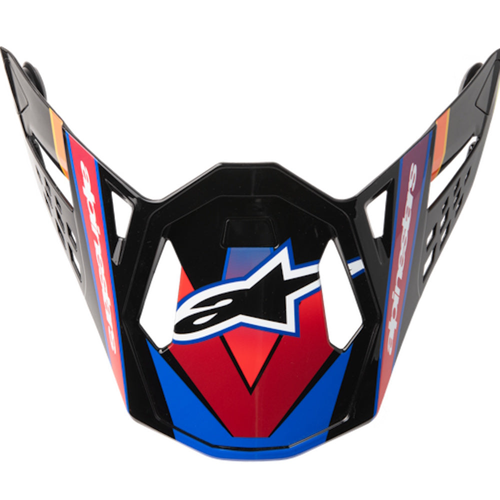 Motorcycle helmet visor with colorful design on a white background