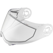 Clear motorcycle helmet visor on a white background