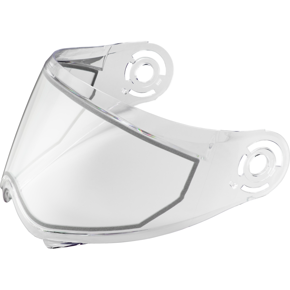Clear motorcycle helmet visor on a white background