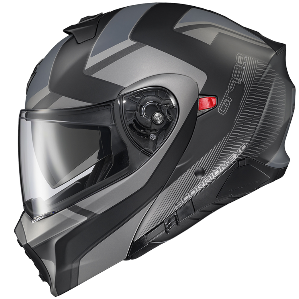 A matte black and dark gray full-face motorcycle helmet with a clear visor, featuring the brand name 'GR-GR' and 'SUPERGRAFIK' printed on the side, set against a plain white background.