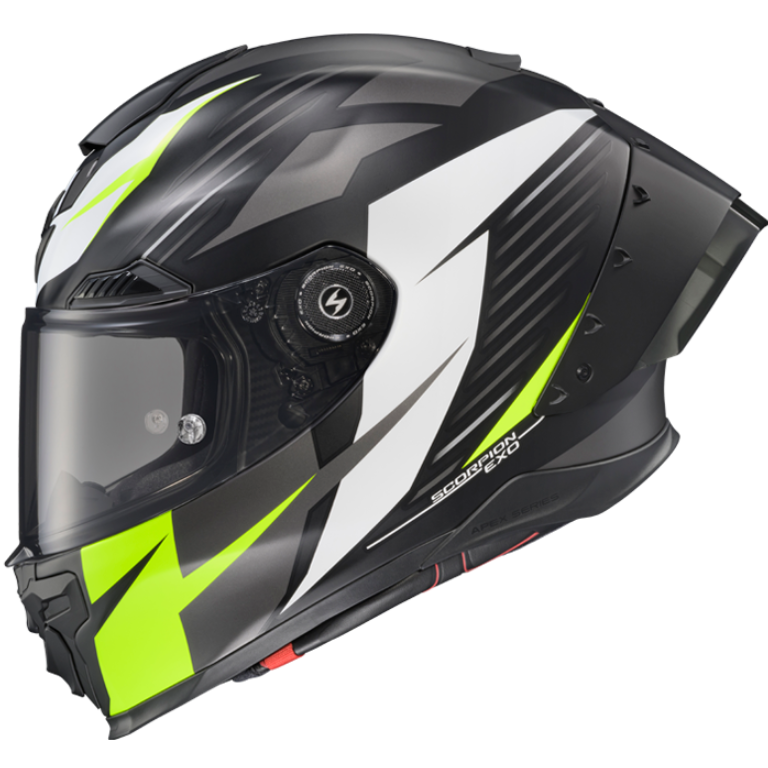 A full-face motorcycle helmet in black, white, and neon yellow-green, featuring a clear visor and the 'SPORT 250' model text on the side.