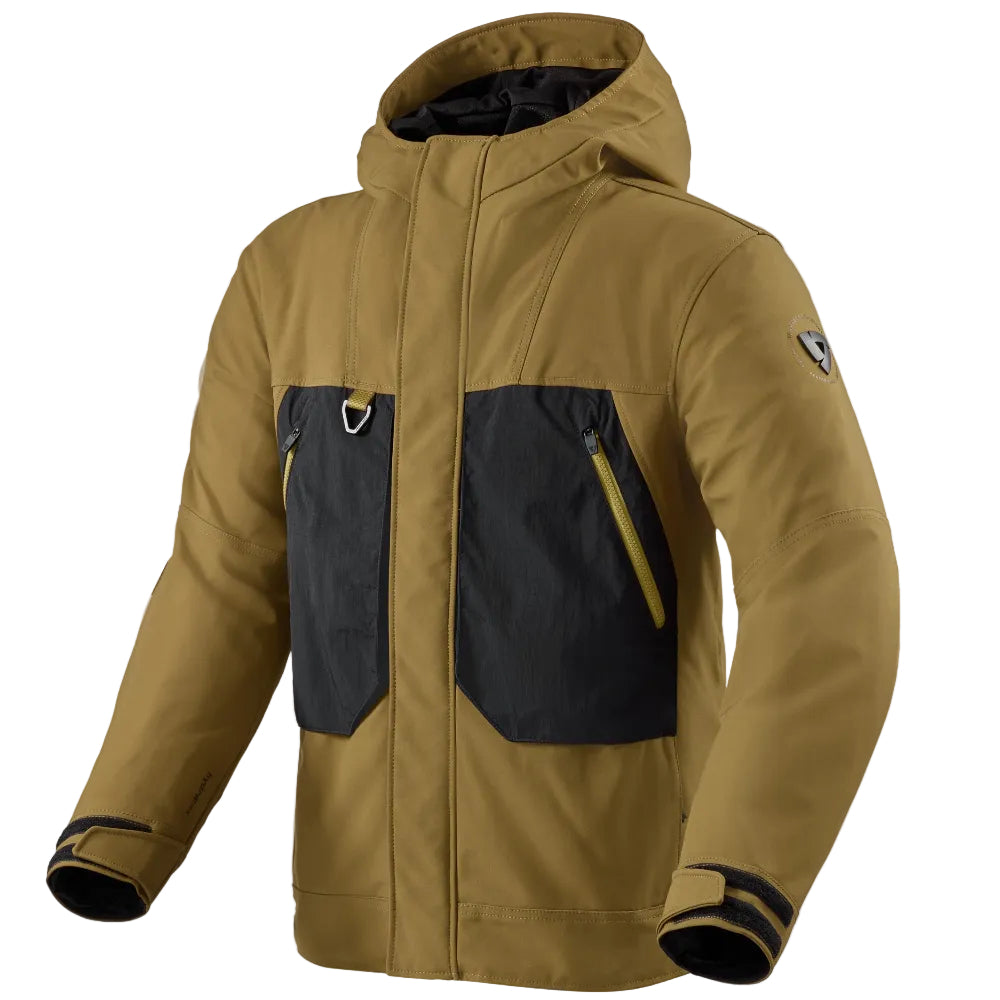 Brown jacket with black accents on a white background