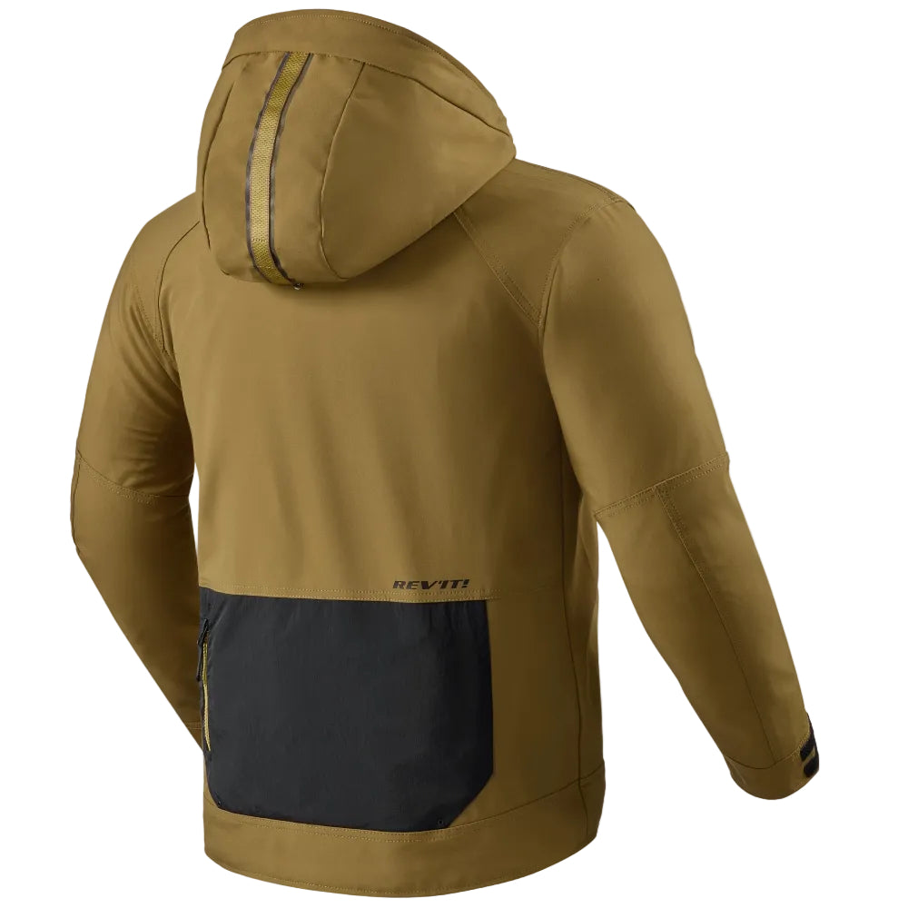 Brown jacket with a black patch on the back on a white background