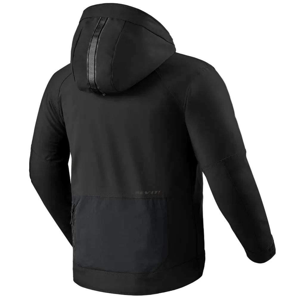 Black jacket with a hood on a light gray background