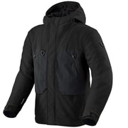 Black jacket with a hood on a light gray background