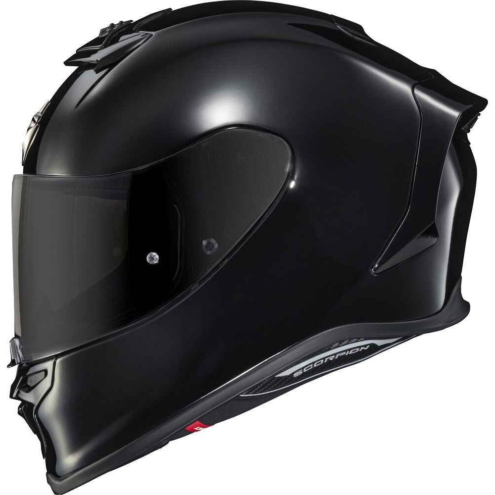 Black motorcycle helmet with visor on a white background