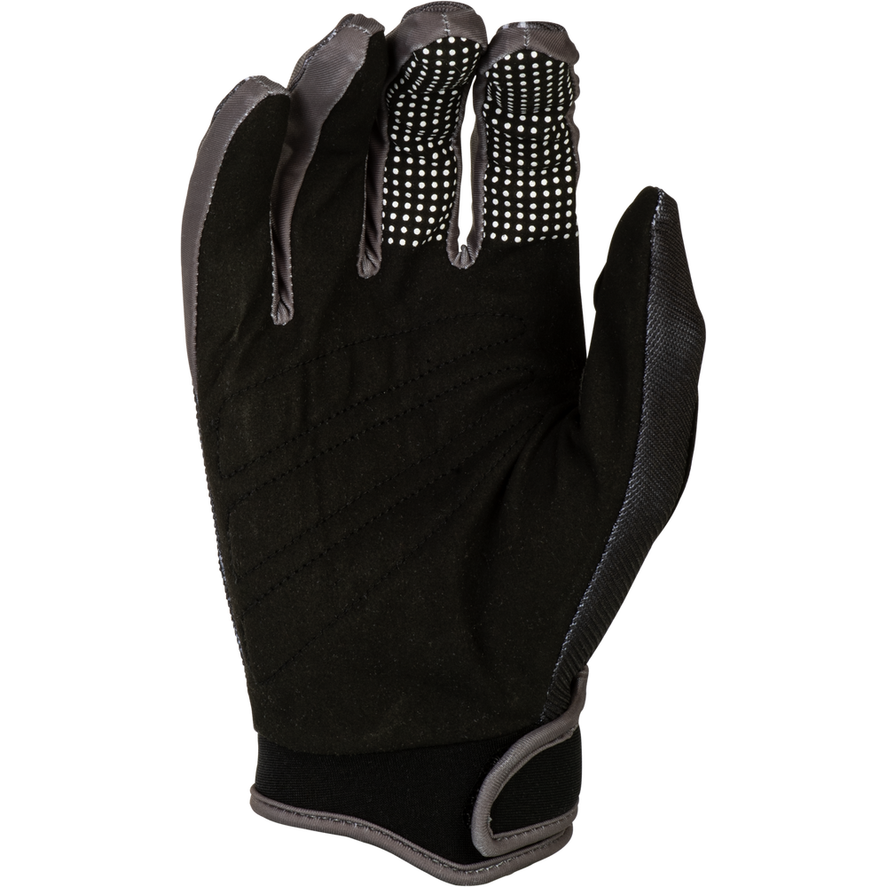 A single black winter glove with gray trim and textured grip dots on the fingers, shown against a plain white background.
