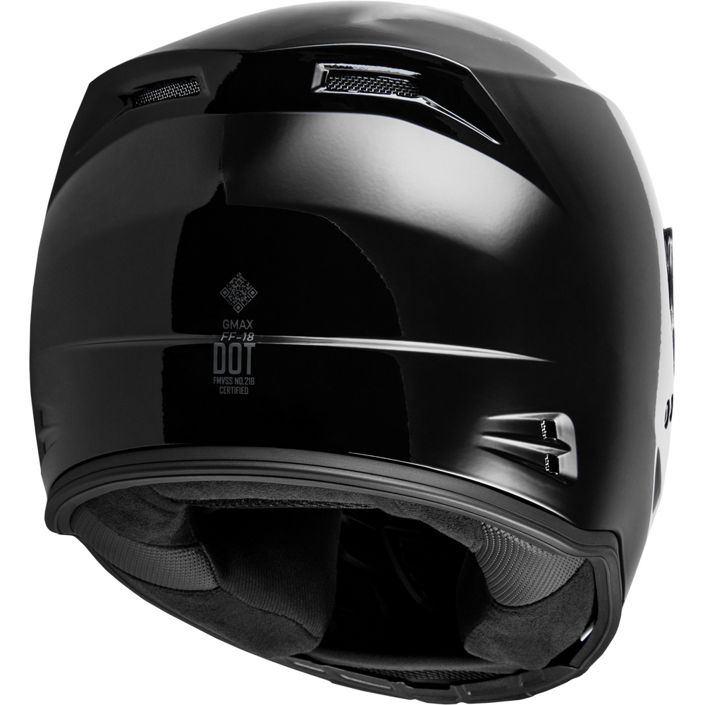 A glossy black full-face motorcycle helmet with a clear visor, featuring ventilation slots and a visible DOT 160 rating logo on the side.