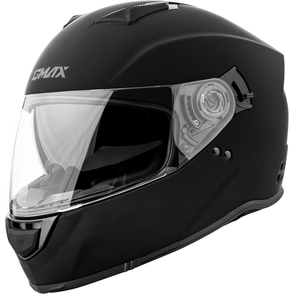 A matte black full-face motorcycle helmet with a clear visor, featuring the brand name 'CMAX' printed in white on the side.