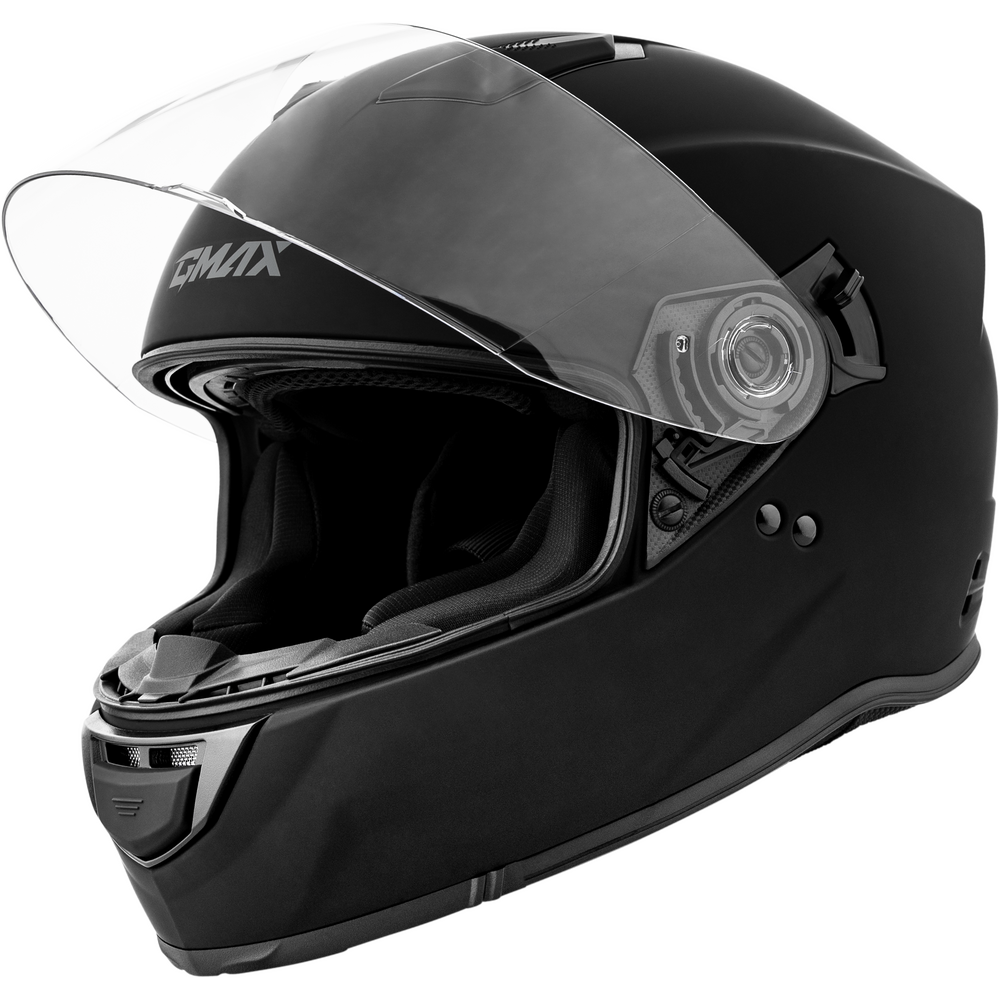 A matte black full-face motorcycle helmet with a clear visor, featuring the CMX logo on the side, shown against a plain white background.