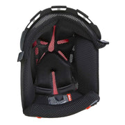 Black helmet liner with red interior on a white background
