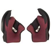 Pair of red and black protective gear on a white background